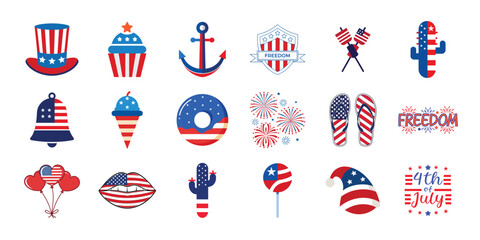 Obraz premium Independence day vector design set. USA 4Th of July graphic elements collection on white background
