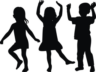 Silhouette of children dancing, vector illustration.