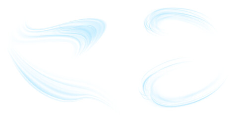 Air flow set of vector elements on a white background. Abstract light effect blowing from an air conditioner, purifier or humidifier. Dynamic blurred flow motion