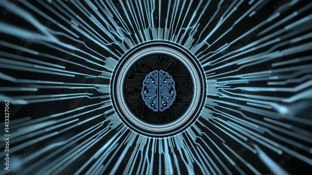 Poster digital brain's glimpse: an intricate digital illustration featuring a detailed brain graphic encirc