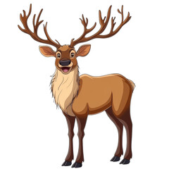 Fototapeta premium A joyful cartoon elk stands isolated on a transparent background, showcasing its vibrant antlers and cheerful expression, perfect for playful designs, Cartoon joyful elk isolated on transparent