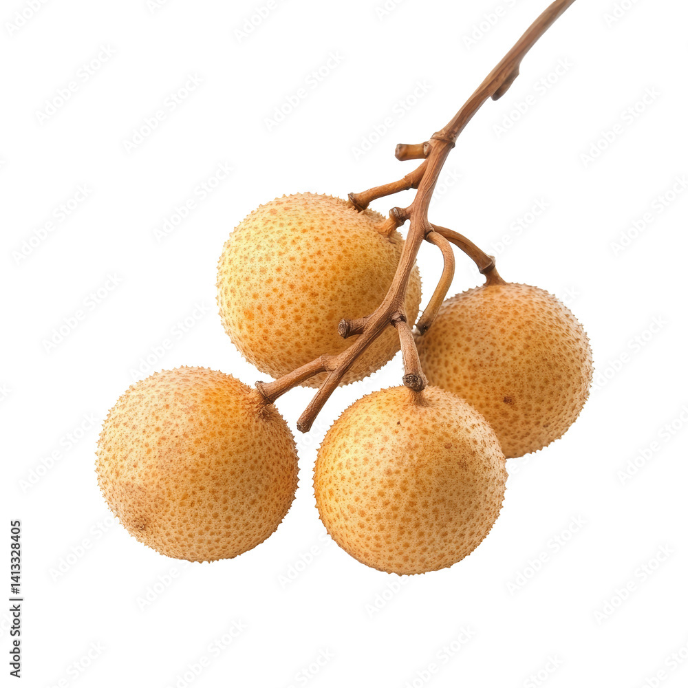 Poster fresh longan fruit cluster on a clean transparent background showcasing its unique texture and color