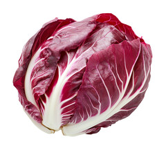 Fototapeta premium Fresh radicchio red salad isolated on a transparent background, perfect for healthy recipes and vibrant dishes, Radicchio red salad isolated on transparent background