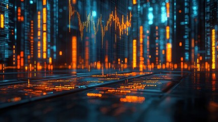 Futuristic Digital Data Visualization with Abstract Financial Metrics