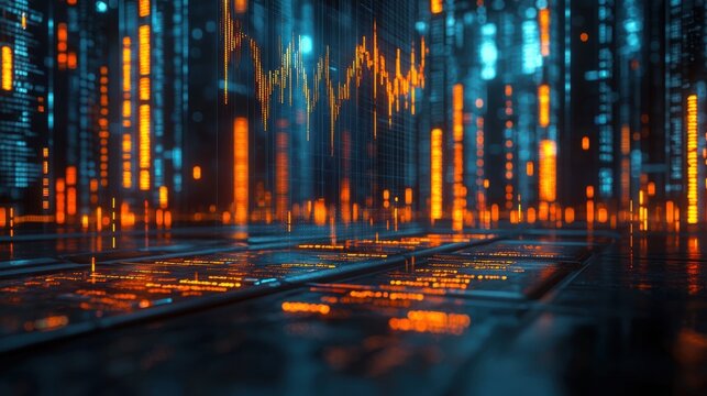 Futuristic Digital Data Visualization with Abstract Financial Metrics