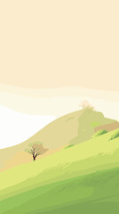 Serene landscape of rolling hills with isolated trees in soft pastel colors flat vector illustration