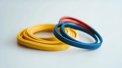 Fototapeta premium Fitness resistance bands neatly coiled on a white surface