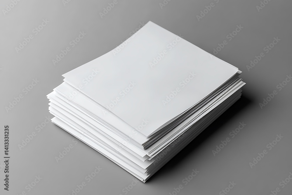 Poster stack of blank paper on grey background. mockup for branding identity.
