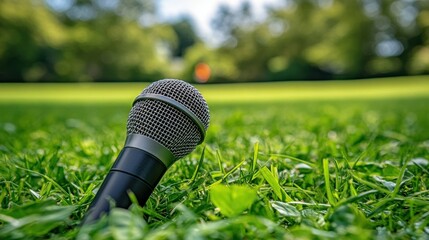 Microphone in grassy park