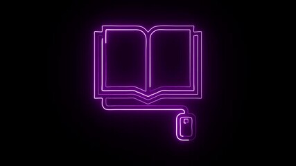 glowing neon tutorial icon isolated, black background, HD video motion graphic animation