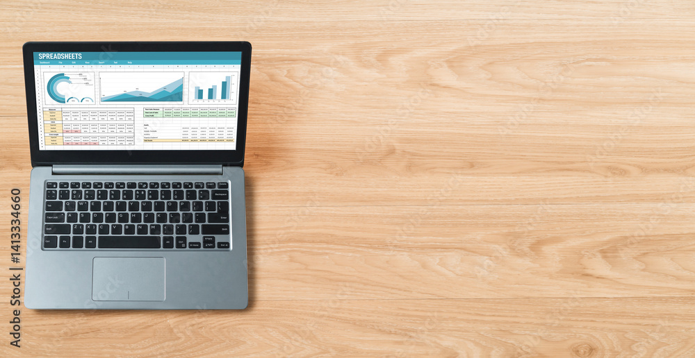 Poster spreadsheet document information financial startup concept. data and graphs in spreadsheet documents