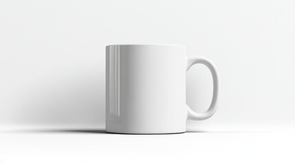 Obraz premium White ceramic mug positioned on a clean surface with a minimalist background