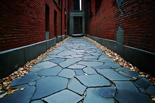 Autumn Leaves on Stone Path in Brick Alleyway - Powered by Adobe