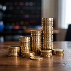The image features stacks of gold coins, symbolizing financial growth, neatly aligned against a clean white background, enhancing its professional appearance.