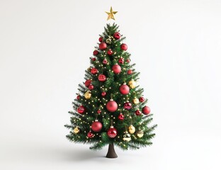 Elegant Christmas Tree: Red and Gold Ornaments, Festive Lights