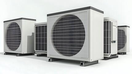 Air conditioning units with outdoor, and white background.