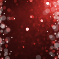 Blurred sparkling glitter on red gradient background, bokeh. Abstract festive backdrop