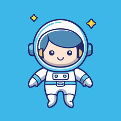 Cute Cartoon Astronaut Boy Character Floating With Stars On A Blue Background