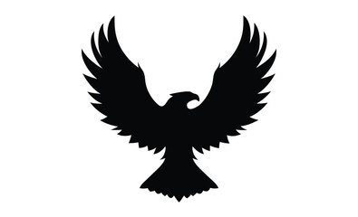 Obraz premium Eagle silhouette, Bald eagle vector, Patriotic bird icon, Eagle line art illustration Flying eagle silhouette, Spread wings eagle, Bird of prey vector, Soaring raptor illustration