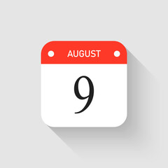 Vector icon page day calendar - 9 August month