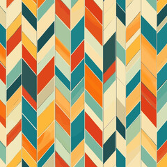 A seamless pattern featuring chevron lines in an ethnic style, combined with a Native American ornamental background and tribal motif, forming a colorful mosaic
