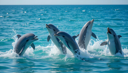 Fototapeta premium Dolphin Pod Ocean Wildlife Marine Mammals Nature Photography