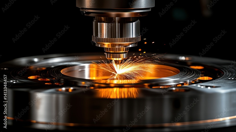 Poster precision laser welding of metal component. close-up view of a high-tech laser welding process. spar