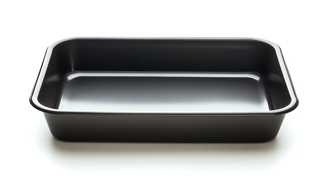 Black baking pan with kitchenware, and white.