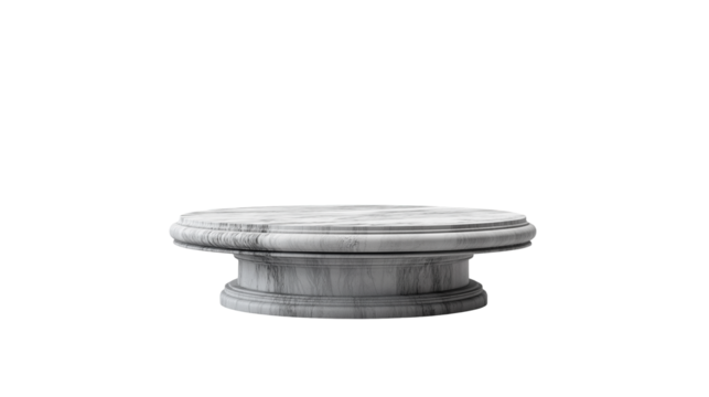 A gray round sturdy display base designed to showcase items elegantly with a clean, minimalist style isolated on white background or transparent png 