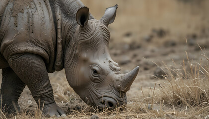 Obraz premium White Rhinoceros Grazing in African Savanna