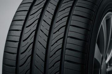 Close-up of car tire tread showing detailed texture and grip
