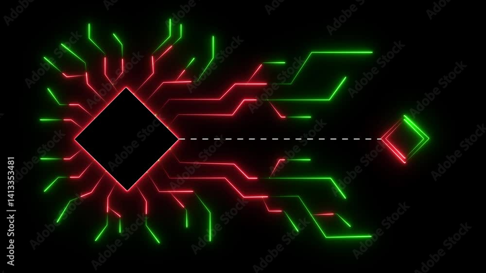 Poster digital neon data connection technology background. futuristic glowing neon circuit board with movin
