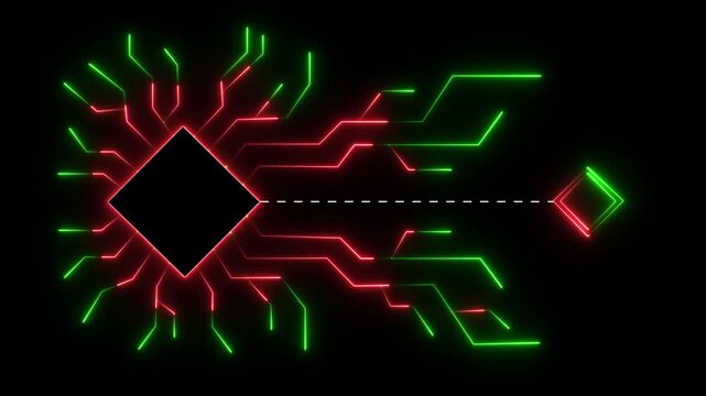 Digital neon data connection technology background. Futuristic glowing neon circuit board with moving electrons PNG alpha. Futuristic hardware multicolor pattern