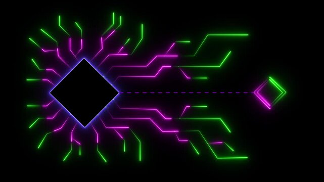 Digital neon data connection technology background. Futuristic glowing neon circuit board with moving electrons PNG alpha. Futuristic hardware multicolor pattern