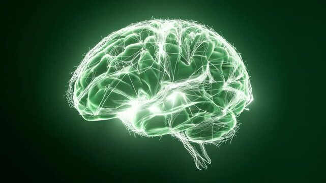 A neural network brain on green screen with clean contours, optimized for visual overlays and science presentations