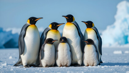 Fototapeta premium King Penguin Family in Antarctica: Stunning Wildlife Photo