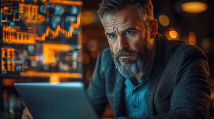 Obraz premium Professional man focused on trading data in a modern office 