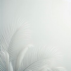 A serene composition of white palm fronds against a soft, muted background, perfect for tranquil, minimalistic designs in wellness, beauty, and nature themes.
