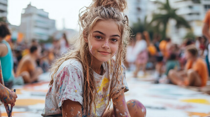 Fototapeta premium Smiling girl enjoying colorful paint on World No Tobacco Day 