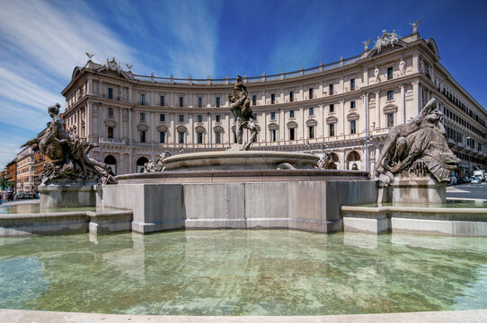 The Fountain of the Naiads in Rome, Italy, located at the centre of the Piazza della Repubblica on the Viminal Hill.