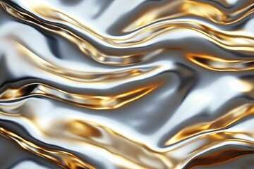 Detailed close up of a fluid silver and gold metallic surface