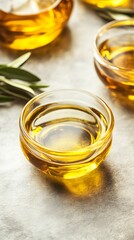 Golden Olive Oil in Glass Bowls, Healthy Cooking Ingredient