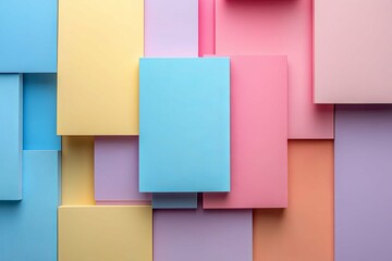 Abstract geometric design featuring various pastel colored rectangular blocks