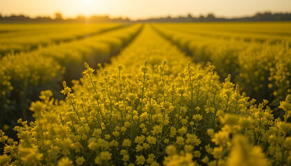 Obraz premium Golden Hour Rapeseed Field: Stunning Nature Photography