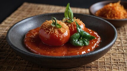 fried tomato and chikuwa with gochujang sauce