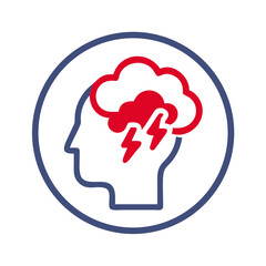 Anxiety Icon Depicting Storm Cloud and Lightning in Head  