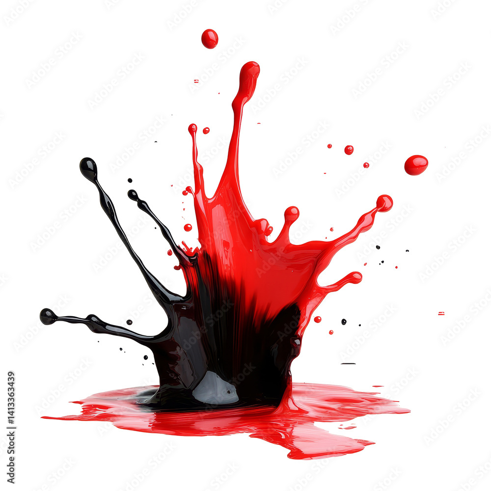 Poster a vibrant black and red color splash isolated on a transparent background showcasing artistic expres