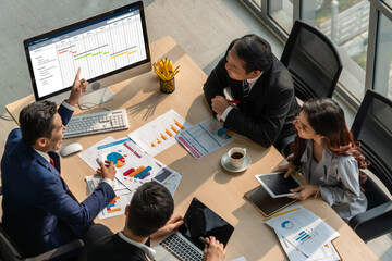 Project planning software for modish business project management on the computer screen showing...