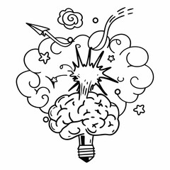 Fototapeta premium Creative explosion from brain with colorful ideas and artistic chaos