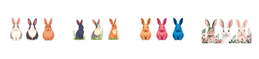 Obraz premium Colorful rabbits on transparent background for vibrant decoration